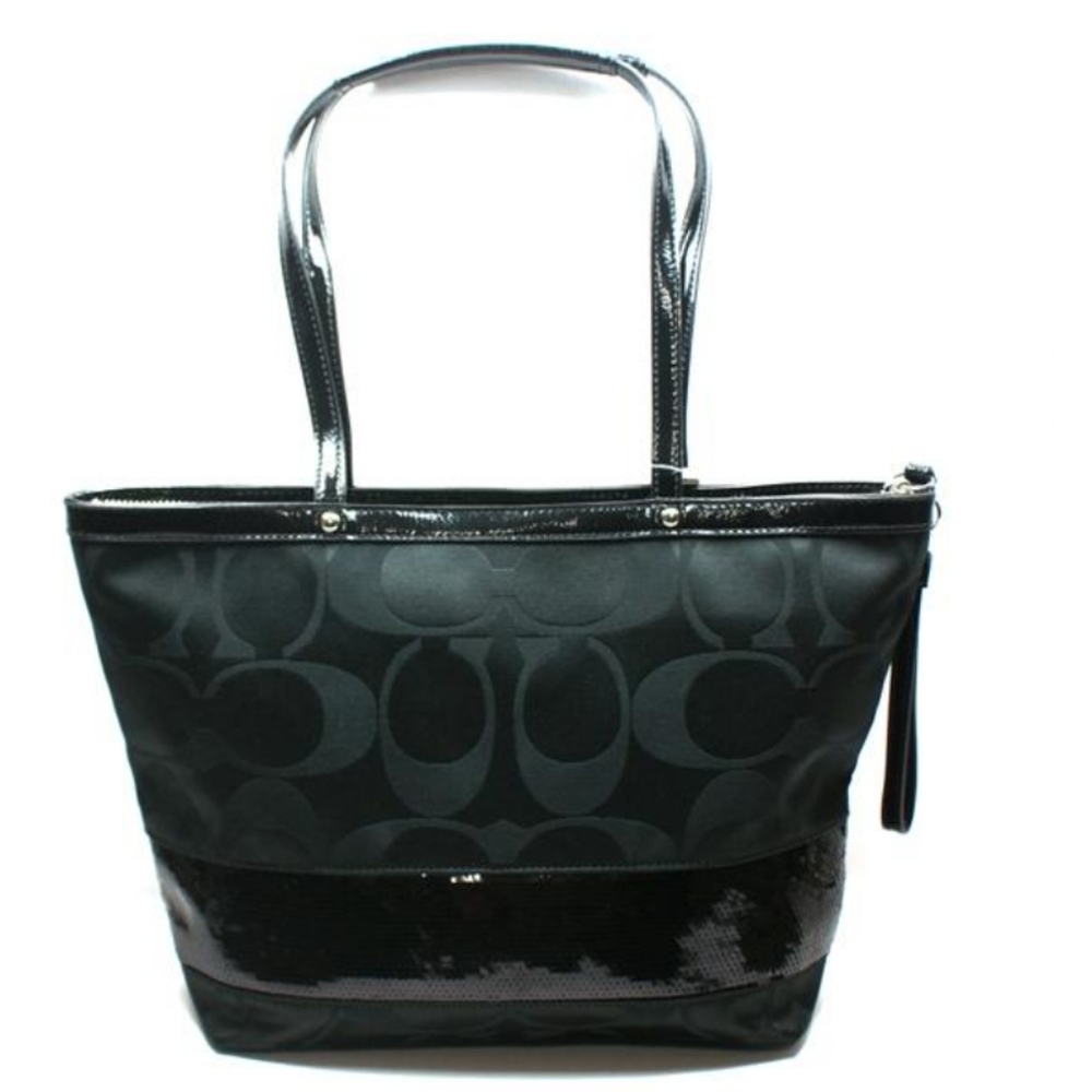 Coach Signature Black Sequin Strip Tote